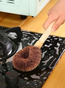 Natural Coconut Fiber Pot Brush, Long Handle Dishwashing Brush, Non-Stick Oil Cleaning Brush, Household Cleaning Tool - Multicolor - View 2