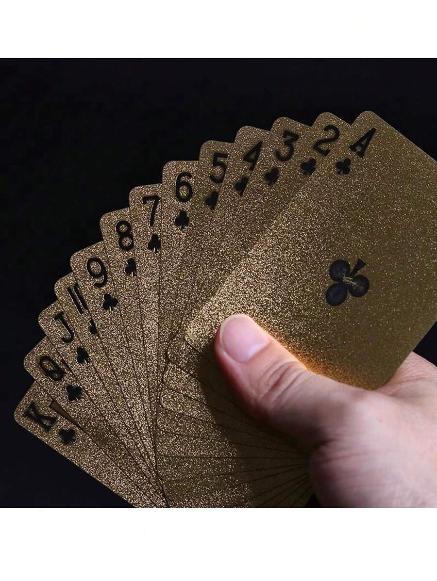1 Set Waterproof Portable Golden Foil Playing Cards, Ideal For Leisure Activities, Entertainment And Tabletop Games, Perfect As Birthday, Christmas Or Party Gift - Multicolor - View 1