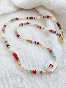 1 件创意珍珠链项链，时尚配饰优雅吊坠，适合日常佩戴，礼物创意甜美风格珠宝，适合女性 - 彩色 - 查看 6