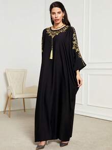Black Kimono Abaya Dubai Luxury Dress Muslim Fashion Tassel Batwing Sleeve Casual Loose Moroccan Kaftan Women's Jalabiya Ramadan