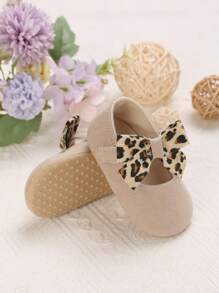 1 Pair Infant Girl 0-1 Yr Cute Bowknot Decor Soft Sole Princess Flat Shoes, Suitable For Spring & Autumn