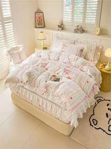 3 sztuki/zestaw luksusowych poszewek na kołdrę z koronką kwiatową, dwustronny, całoroczny, w stylu księżniczki, w stylu Ins - Wielokolorowe - Zobacz 7