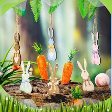 6 stuks houten paashaasdecoraties, veelkleurige touwhangende konijnen, paasmandlabels paasdecoraties paasdecoratie festivalgeschenk