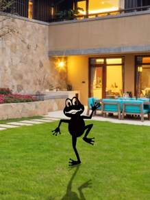 1 件金属青蛙花园桩装饰艺术剪影、庭院露台装饰、花园柱、独特庭院艺术、花园剪影、花园雕塑和庭院艺术 - 黑 - 查看 3