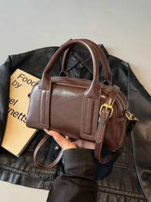 Dedoo حقيبة بوسطن جلد زيتي كلاسيكية عتيقة، حقيبة كتف من مادة البولي يوريثان، عملية وبسيطة عصرية، مناسبة لجميع المواسم، مناسبة للتنقل اليومي والتسوق والتخزين، وتصلح كهدية لصديقتك أو في المناسبات، يمكن حملها باليد أو على الكتف أو عبر الجسم - بني داكن - مشاهدة 4