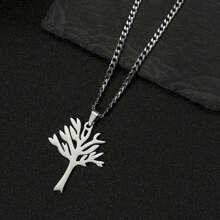 dollrinboy 1 件黑银金色不锈钢生命之树吊坠项链，适合男士和女士 - tree - 查看 4