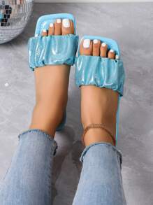 女士平底拖鞋，2025 年新款夏季鞋，法式沙滩凉鞋 - 天藍色 - 查看 4