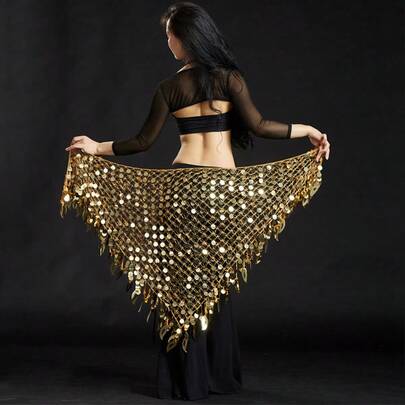 1 chiếc váy tam giác lưới đính sequin cỡ lớn dành cho nữ, dây thắt eo kiểu Bohemian cho múa bụng, eo có thể điều chỉnh, phụ kiện thắt eo nhiều màu sắc, phụ kiện múa bụng mùa xuân