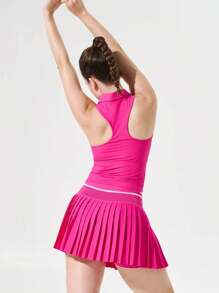 Women Spring/Summer High Waist Pleated Pocket Tennis Skirt, Lightweight Solid Color Pleated Skirt, 2-In-1 Appearance Women Elastic Waist Running Workout Yoga Shorts Women Pink Solid Color Midi Skirt