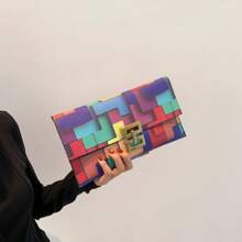 2025 New Fashion Contrast Color Patchwork Clutch Bag, Commute Stylish Casual Phone Envelope Purse For Women - Multicolor - View 6