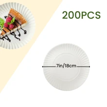 7/9 英寸一次性无涂层白色纸盘，圆形甜点/餐盘，散装，适用于家庭用餐、生日派对、婚礼、野餐、烧烤、节日派对装饰 - 白色 - 查看 19