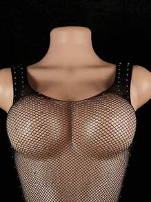 Body sexy da donna in rete nera con strass