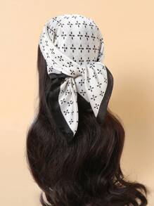 1pc Women's Fashionable Minimalist Printed 27.6" Silk-Like Square Scarf, New Style Bandana, Versatile Hair Accessories, Suitable For All Seasons - Multicolor - View 2