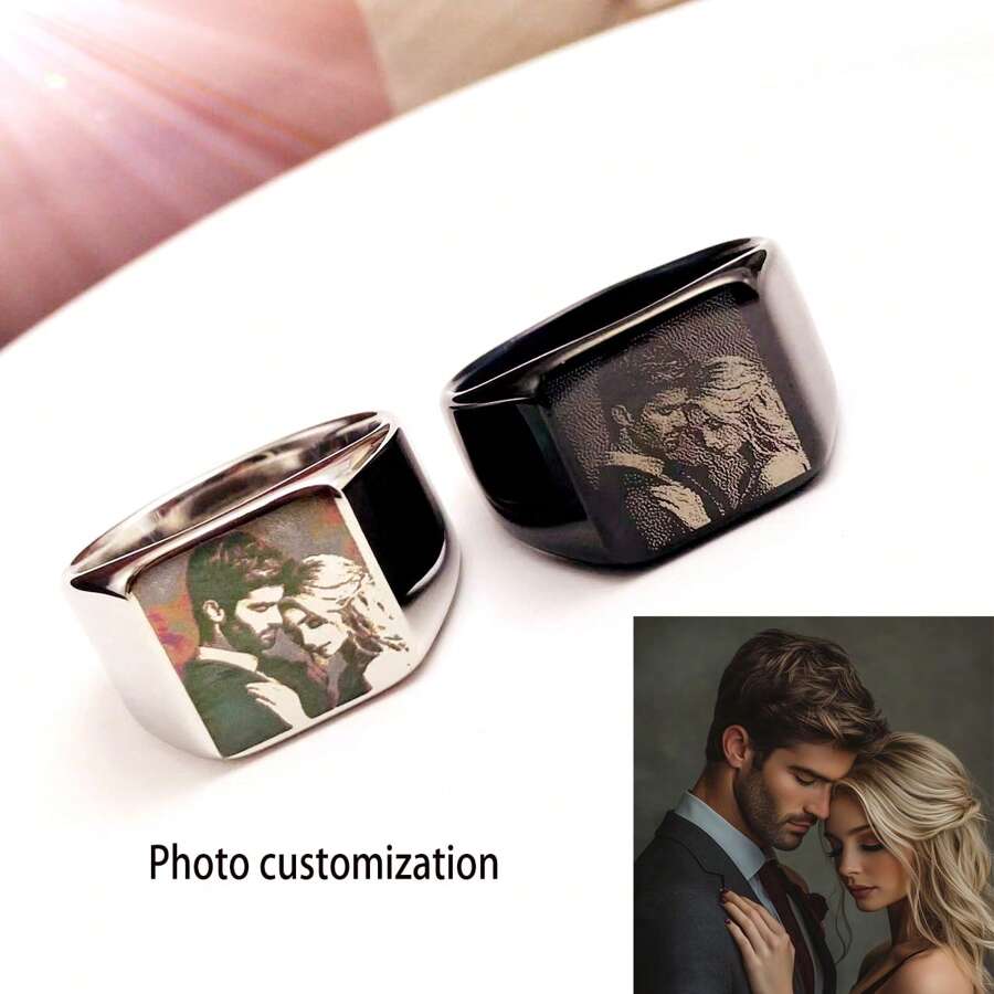 Customized Photo Printed Rings For Men & Women, Preserve Memorable Moments, Popular Gift Choice For Holidays - Multicolor - View 1