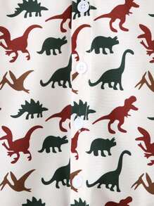 2pcs/Set Toddler Boys Spring/Summer Casual Dinosaur Print Shirt + Shorts Set, Fashionable - Apricot - View 4