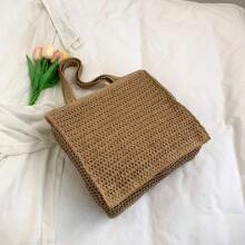 Fashionable, Versatile Solid Color Letter Print Tote Bag, Suitable For Vacation, Travel, Shopping, Simple And Casual With Large Capacity For Women