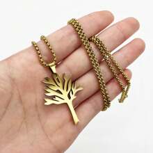 dollrinboy 1 件黑银金色不锈钢生命之树吊坠项链，适合男士和女士 - tree - 查看 5