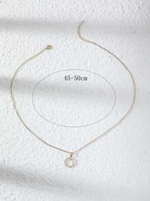 1pc Women Copper Inlaid Geometric Open Circle Pendant Necklace