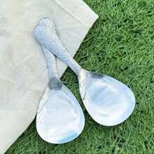 4 Pcs Stainless Steel Hammered Texture Rice Scoops - Non-Stick Cafeteria/Restaurant Self-Serve Spoons, Household Rice Serving Ladles - Silver - View 3