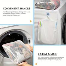 2 件装蜂窝网状洗衣袋，带蓝色手柄，12x8 英寸 - 涤纶精致洗衣袋，适用于袜子、内衣和旅行服装，拉链无纺布，适合机洗，洗衣房配件，洗衣袋 - 白色 - 查看 6