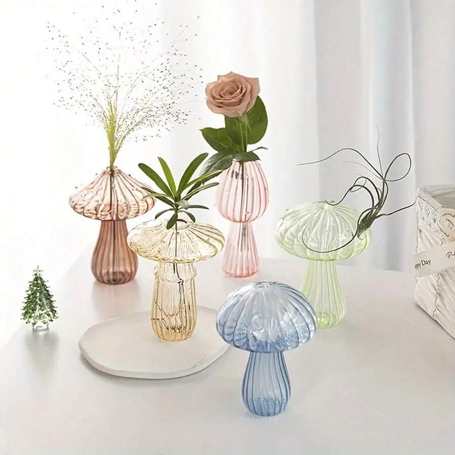 1pc Charming Mushroom-Shaped Glass Vase For Fresh Flowers - Perfect For Home Decor & Hydroponic Plants, Ideal Holiday Gift Gifts Birthday Graduation Back To School Room Decor School Supplies Flower Vase - Multicolor - View 1