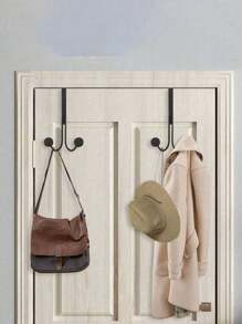 3/2/1 Pcs Multi-Function Over-The-Door Hooks, Clothes/Bag/Accessory Storage Rack, Drill-Free Wall Mounted Double Hooks Coat Rack, Suitable For Bedroom - Black - View 11