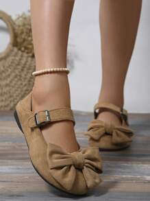 Zapatos planos de estilo chino de Beijing con decoración de moño negro, nuevos zapatos de mujer de estilo genuino con hebilla de metal, suela suave y cómoda para el trabajo y las compras - Marrón - Ver 7