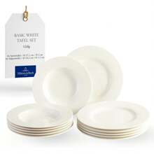 – Villeroy & Boch Group – Basis WeißGeschirrset 12 Teile Weiß, Teller, Geschirrset, Abendessen für 6 Personen, Premium Porzellan YEH3 - Tischservice - Übersicht 1
