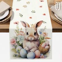 1pc, Happy Easter, Cute Bunny, Easter Egg Pattern Tablecloth, 72 Inch Knitted Polyester Easter Atmosphere Tablecloth, Holiday Table Decoration Tablecloth, Home Decor, Easter Decoration, Gift