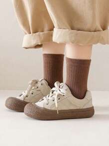 4 đôi tất trẻ em, tất cổ cao sọc dọc trơn đi học cho bé trai và bé gái, tất thể thao thường ngày cho mọi mùa - Nhiều màu - Xem 6