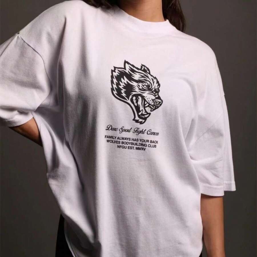 Darcsports Wolf Head Out Of Print Short Sleeve Fashion Fitness Essentials Pure Cotton Women's T-Shirt Front And Back Printing - 白色 - 查看 1
