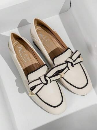 Mengshangli Fall/Winter Square Toe French Style Thick Heel Slip-On Comfortable Flats, Graceful Lady Office Shoes, Elegant, Loafers