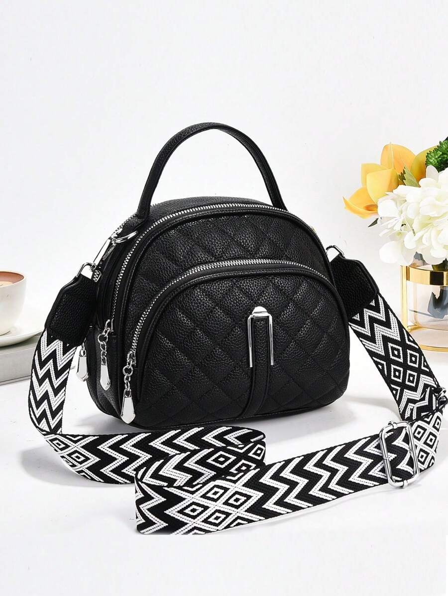 Casual Round Crossbody Bag With Zipper, Multi-Pocket Shoulder Wallet Suitable For Commuting, Distinctive Diamond-Quilted PU Leather Women Crossbody Bag, Multipurpose Shoulder Bag With Adjustable Strap