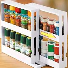 Estante compacto giratorio de 90 grados de 2 niveles para almacenamiento de especias en encimera, perfecto para la cocina, el baño, la oficina en casa y la organización del hogar - Suministros esenciales para el hogar para una vida libre de desorden