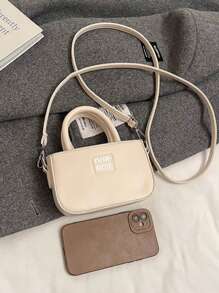 1 pieza Bolso de hombro cruzado para chicas, sólido de color y de PU con diseño de letra, de estilo simple y de moda - A - Ver 7