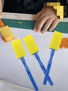 5pcs Plastic Handle Flat Head Sponge Brushes, Educational Painting Doodle Sponge Applicator. Unleash Imagination, Create Endlessly.