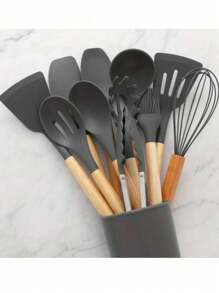 FANOVA Set Of 12 Silicone Kitchen Utensils With Wooden Handles - Light Grey - View 2