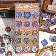 YANJI 1 包 15 张复古蜡封印章主题贴纸、创意美学贴纸贴花、DIY 剪贴簿工艺用品、节日礼物、个性化文具学校用品 - 彩色 - 查看 10