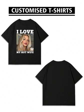 Customized Short Sleeve T-Shirt For Men, Customized With Self-Portrait/Baby/Friend/Idol/Couple/Family/Party/School/Sports/Pet/Love Photo Prints, Gift For Boyfriend Ornamental,Dawg Stylish,Fashion,Hipster,Contracted,Easy Costume,Modest Fashion,Minimal Chic,Casual Custom,Unique,Personalized Ideal Gifts For Him Family,Boyfriend,Friends,Children