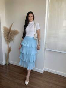 Pleated Skirt With 4 Ruffles, 4 Marias, 4 Layers - Baby Blue - View 2