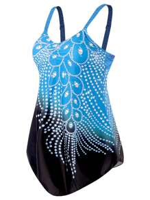 Women Plus Size One-Piece Swimsuit With Rhinestones Contrast Color Swimwear,Sizes S-6XL - Mint Blue - View 3