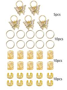 35pcs/Set Solid Color Butterfly Hollow Knitted Hair Scrunchies Set, Suitable For Braided Hairstyles, Adjustable Hair Hoops Fit For All Seasons