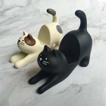 1pc Cute Cat Figurine Desktop Stand, Black Kitty Ornament Hands-Free Phone Holder, Resin Craftwork - Multicolor - View 7