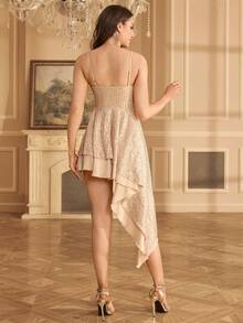 yanchunxier 女式可调节细肩带不对称亮片迷你连衣裙，适合节日、派对、婚礼、秋季服装、返校节、约会之夜 - 香檳色 - 查看 3