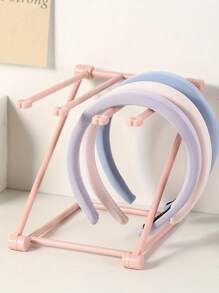 1pc Pink 4-Layer Foldable Hair Accessory Storage Box, Multi-Function Desktop Display Stand For Headbands, Hairbands, Home Decor Vertical Storage, Kitchen Towel Rack, Rectangular Plastic Jewelry Storage Box With Desktop Mount, Suitable For Men And Women Gifts, Hanging Jewelry Storage Box Back To School