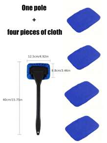 耐用长柄汽车挡风玻璃清洁器 - 轻松保护和抛光玻璃，包含 4 块替换布