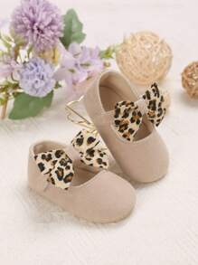 1 Pair Infant Girl 0-1 Yr Cute Bowknot Decor Soft Sole Princess Flat Shoes, Suitable For Spring & Autumn