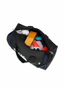 Casual Color Block Round Tube Sports Shoulder Bag, Casual Letter Pattern Round Tube Sports Fitness Bag, Portable Zipper Lightweight Handbag Fashion Unisex Daily Use Bag, Large Capacity Luggage Bag, Training Bag. Suitable For Teen Summer Casual Outdoor Athletic Or Vacation Travel Or Graduation Gifts Or Birthday Dress Accessories