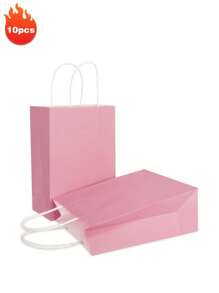 5/10个装 中号粉色/棕色牛皮纸袋，生日礼物袋，可重复使用礼品袋，派对回礼袋，婚礼礼物袋，情人节礼物袋，母亲节礼物袋，圣诞节礼物袋，新年礼物袋，斋月礼物袋 - 彩色 - 查看 10