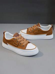 1 Paio di scarpe da ginnastica sportive e casual bianche da donna, con punta tonda, impermeabili per uso esterno, con lacci, in pelle, per primavera/autunno